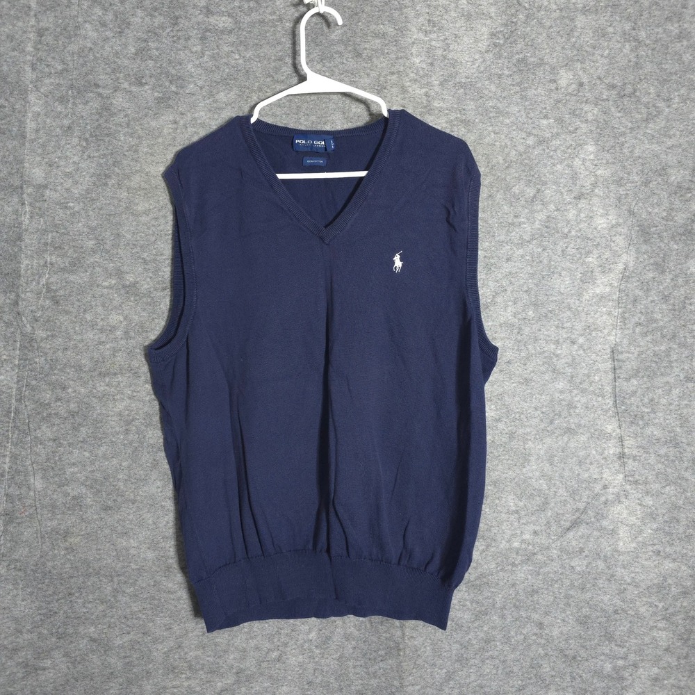 Polo Golf Ralph Lauren Sweater Vest Mens XL Navy Blue V-Neck Cotton Knit 15655